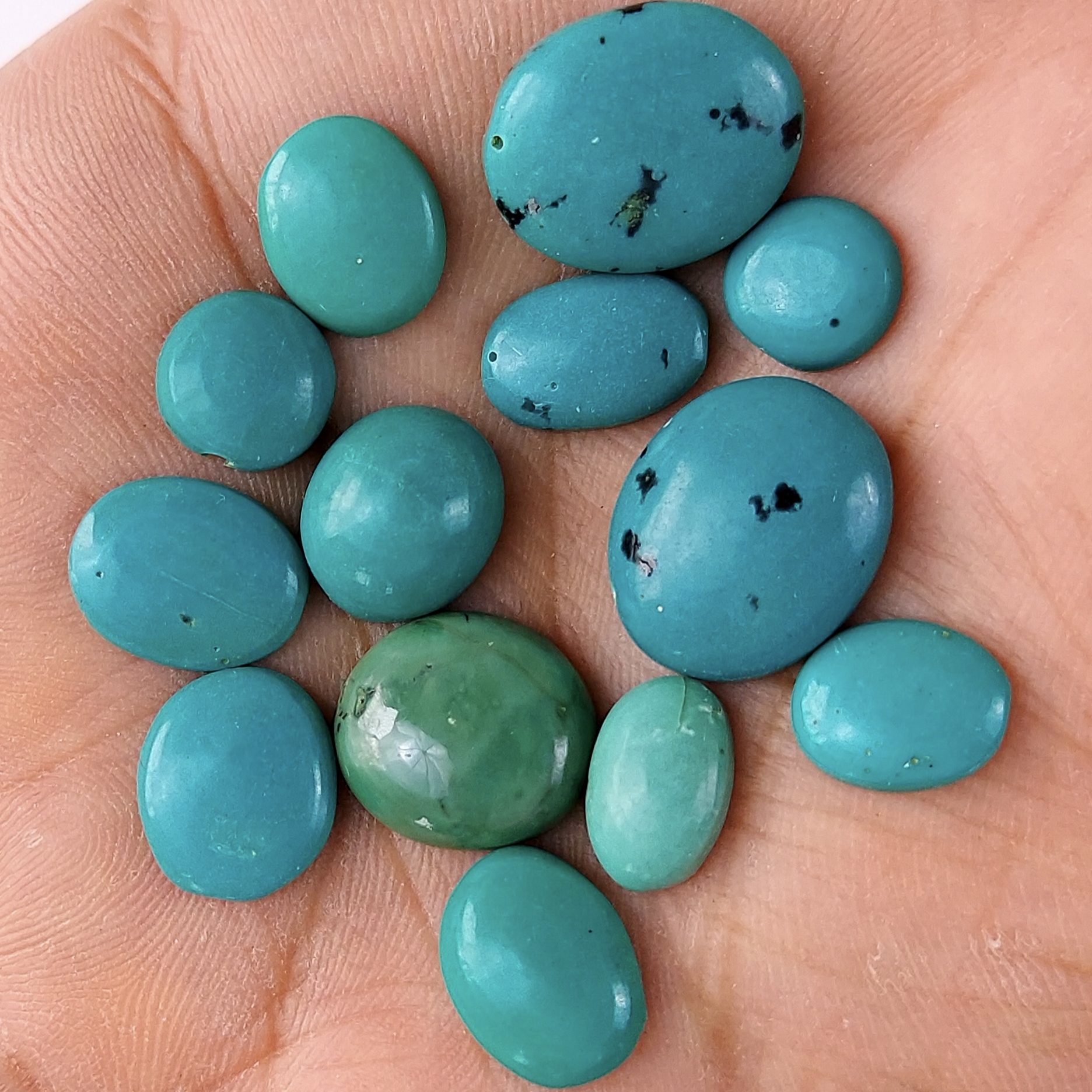 13Pcs 58Cts  Natural Green Tibet Turquoise Loose Cabochon Gemstone Lot For Jewelry Making 15x11 6x6mm#620