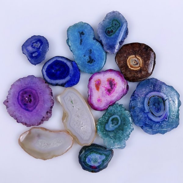 12 Pcs Lot 397Cts Natural Solar quartz slice lot with dyed Multi Colored Handmade Jewelry Loose Gemstone Pendant Birthday gift 36x32 20x16mm #G-1655
