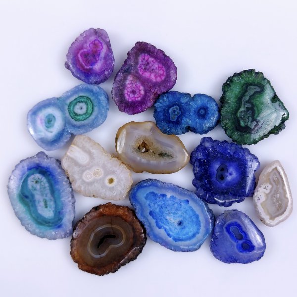 13 Pcs Lot 422Cts Natural Solar quartz slice lot with dyed Multi Colored Handmade Jewelry Loose Gemstone Pendant Birthday gift 35x25 22x20mm #G-1656