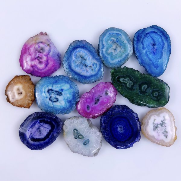 12 Pcs Lot 401Cts Natural Solar quartz slice lot with dyed Multi Colored Handmade Jewelry Loose Gemstone Pendant Birthday gift 40x20 20x18mm #G-1657