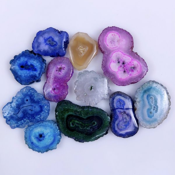 11 Pcs Lot 333Cts Natural Solar quartz slice lot with dyed Multi Colored Handmade Jewelry Loose Gemstone Pendant Birthday gift 40x26 25x20 mm #G-1660