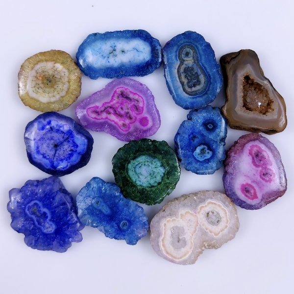 12 Pcs Lot 371Cts Natural Solar quartz slice lot with dyed Multi Colored Handmade Jewelry Loose Gemstone Pendant Birthday gift 35x22 25x20mm #G-1662