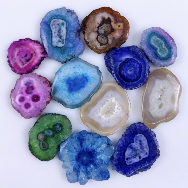12 Pcs Lot 393Cts Natural Solar quartz slice lot with dyed Multi Colored Handmade Jewelry Loose Gemstone Pendant Birthday gift 30x28 22x18mm #G-1664
