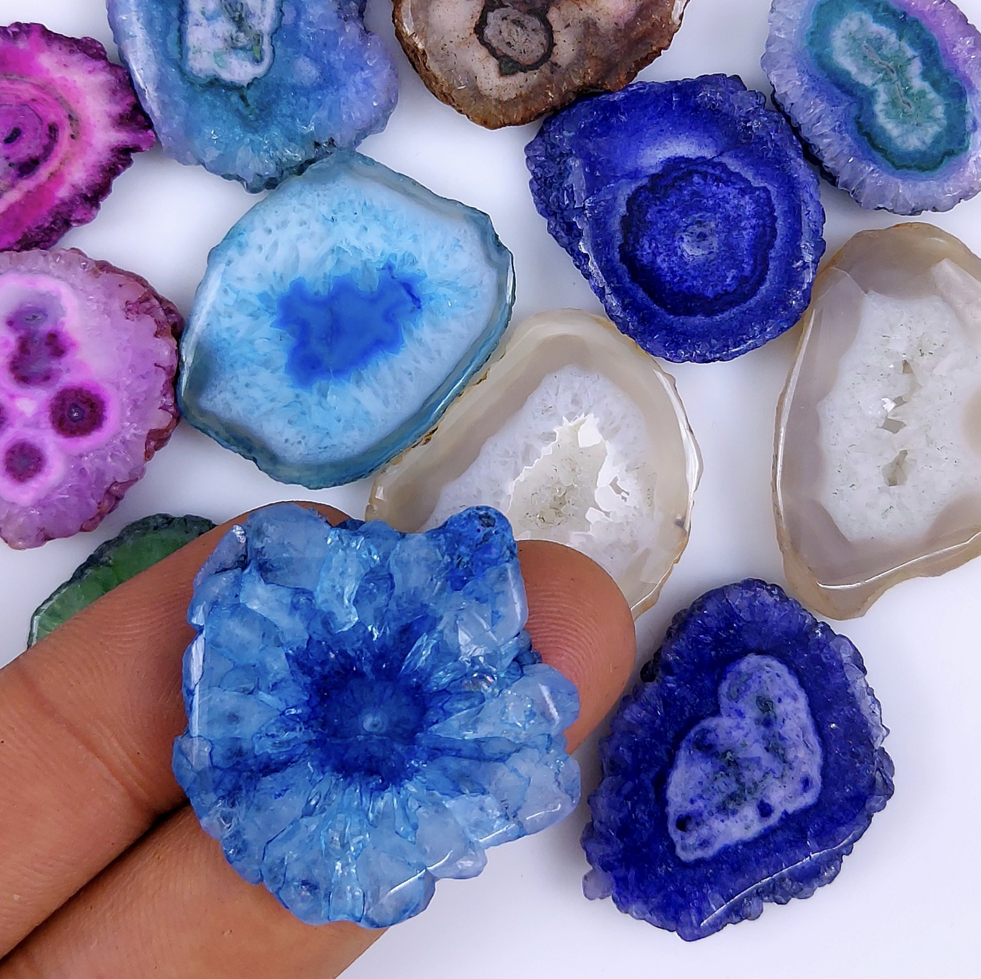 12 Pcs Lot 393Cts Natural Solar quartz slice lot with dyed Multi Colored Handmade Jewelry Loose Gemstone Pendant Birthday gift 30x28 22x18mm G-1664