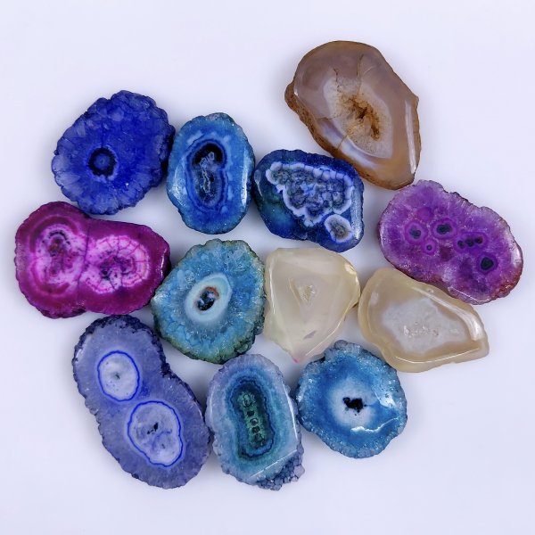 12 Pcs Lot 370Cts Natural Solar quartz slice lot with dyed Multi Colored Handmade Jewelry Loose Gemstone Pendant Birthday gift 38x20 25x17mm #G-1666
