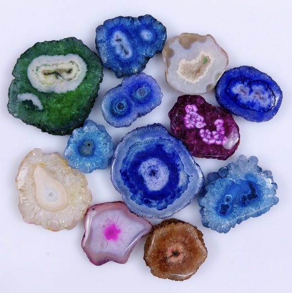 12 Pcs Lot 362Cts Natural Solar quartz slice lot with dyed Multi Colored Handmade Jewelry Loose Gemstone Pendant Birthday gift 35x30 18x15mm #G-1667