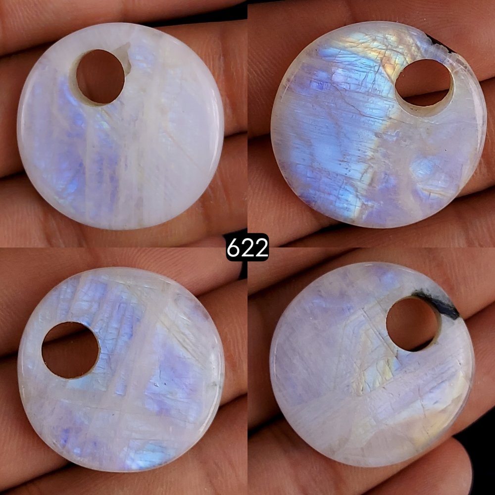 4Pcs 179Cts Natural Fair Rainbow Moonstone Drill Round Cabochon Loose Gemstone Lot For Jewelry Making 25x25mm#622