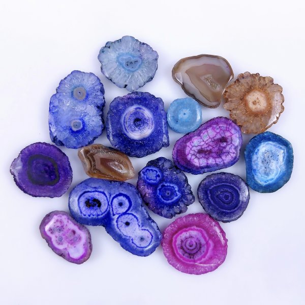 15 Pcs Lot 388Cts Natural Solar quartz slice lot with dyed Multi Colored Handmade Jewelry Loose Gemstone Pendant Birthday gift 40x25 15x15mm #G-1670