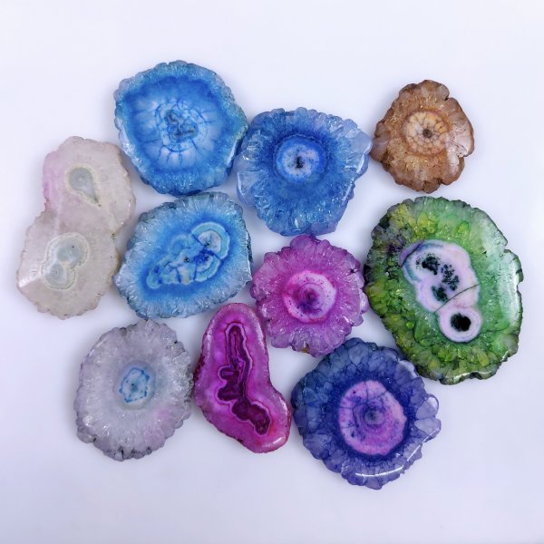 10 Pcs Lot 685Cts Natural Solar quartz slice lot with dyed Multi Colored Handmade Jewelry Loose Gemstone Pendant Birthday gift 50x40 28x26mm #G-1674