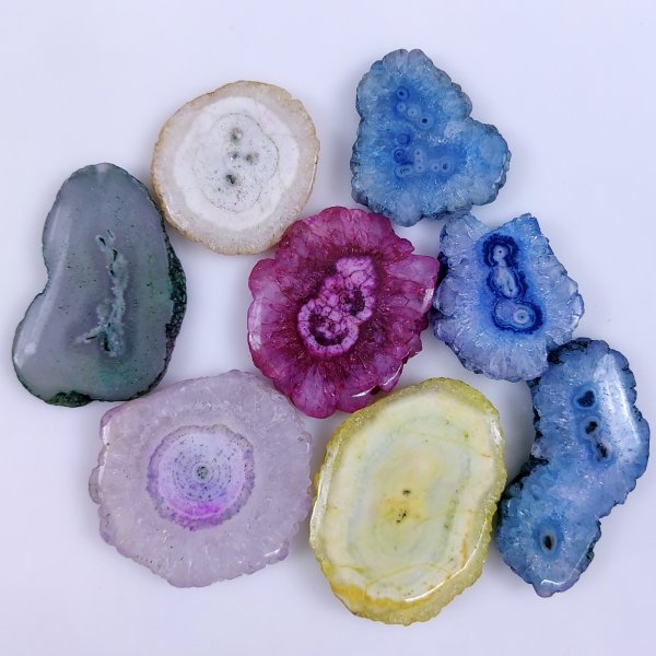 8 Pcs Lot 555Cts Natural Solar quartz slice lot with dyed Multi Colored Handmade Jewelry Loose Gemstone Pendant Birthday gift 46x32 30x26mm #G-1676