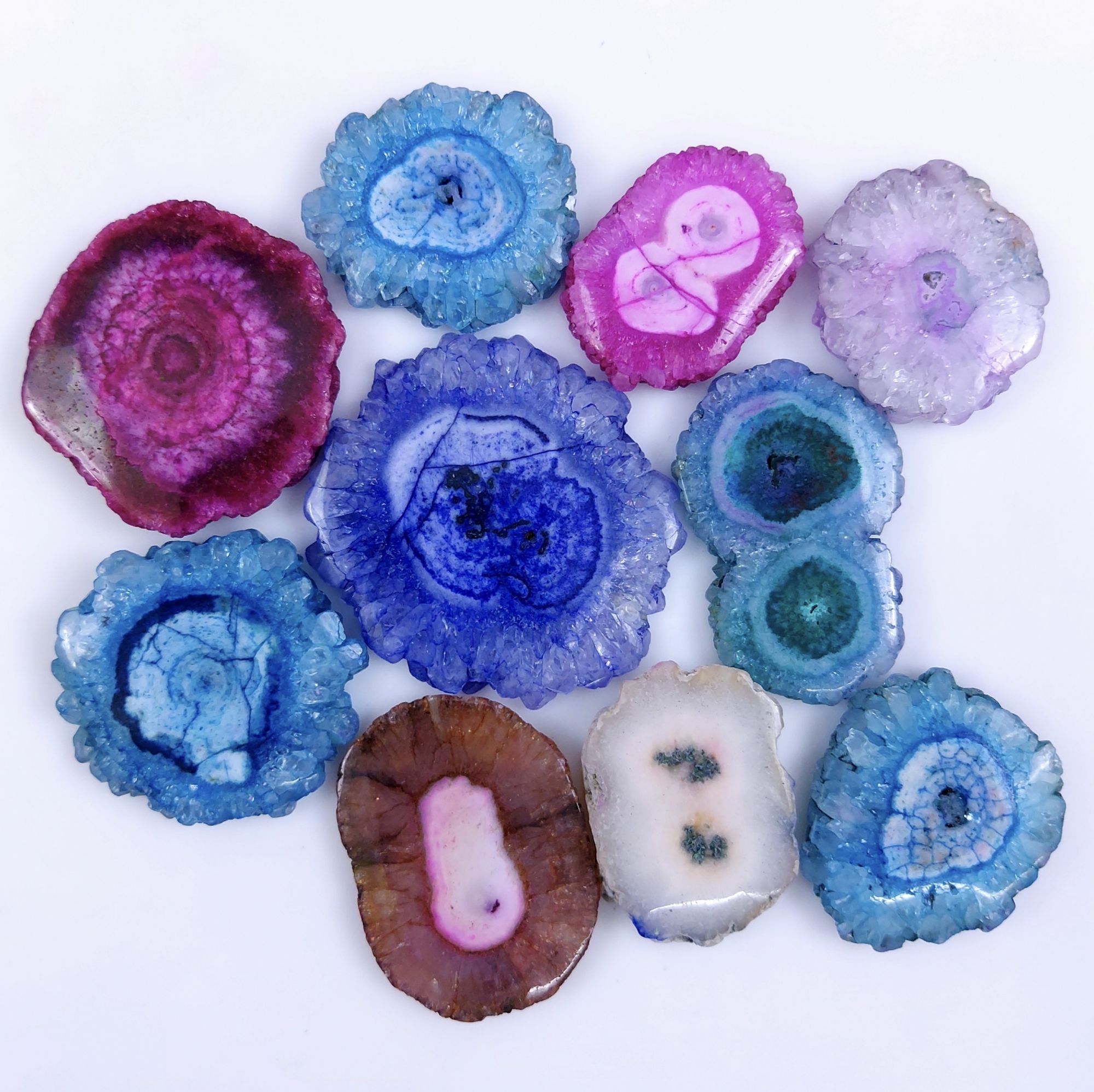 10 Pcs Lot 687Cts Natural Solar quartz slice lot with dyed Multi Colored Handmade Jewelry Loose Gemstone Pendant Birthday gift 49x45 34x24 mm G-1678