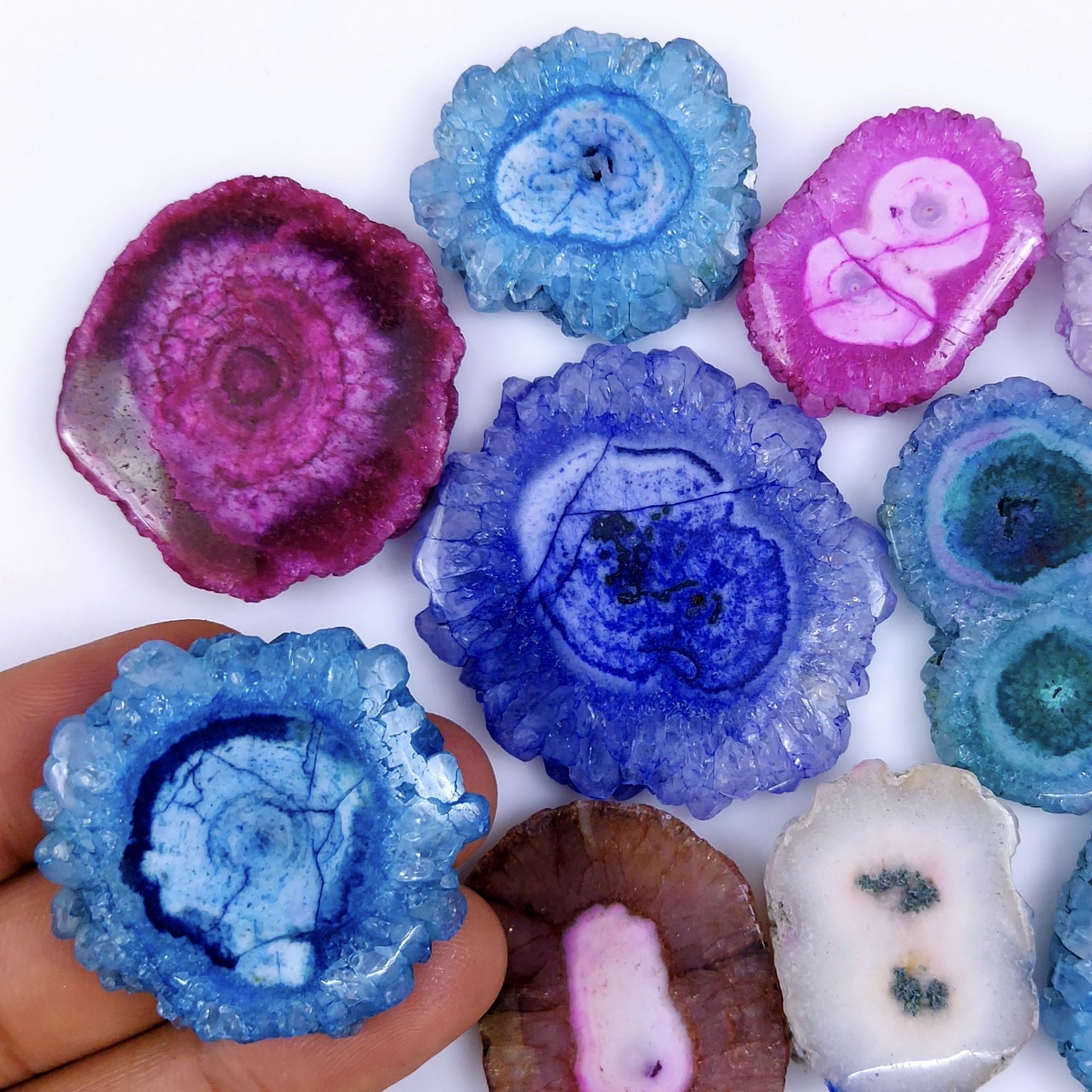 10 Pcs Lot 687Cts Natural Solar quartz slice lot with dyed Multi Colored Handmade Jewelry Loose Gemstone Pendant Birthday gift 49x45 34x24 mm G-1678
