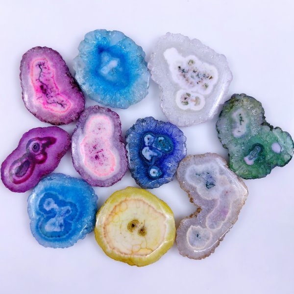 10 Pcs Lot 707Cts Natural Solar quartz slice lot with dyed Multi Colored Handmade Jewelry Loose Gemstone Pendant Birthday gift 49x40 36x30 mm #G-1680
