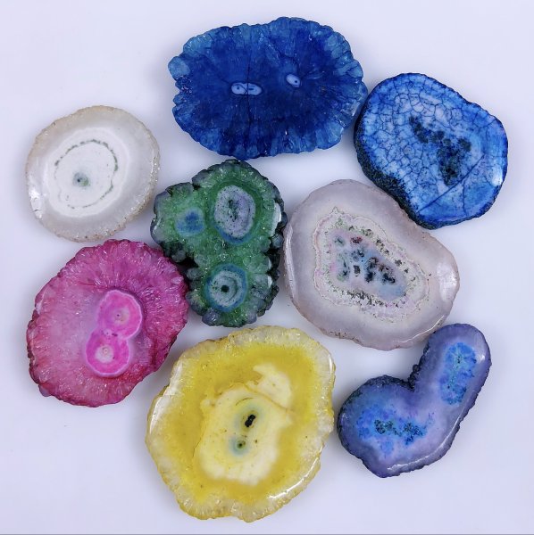 8 Pcs Lot 467Cts Natural Solar quartz slice lot with dyed Multi Colored Handmade Jewelry Loose Gemstone Pendant Birthday gift 45x37 30x26mm #G-1681