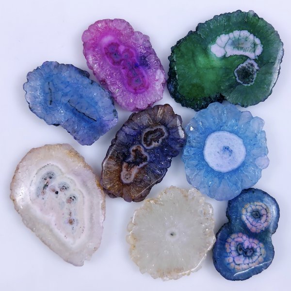 8 Pcs Lot 458Cts Natural Solar quartz slice lot with dyed Multi Colored Handmade Jewelry Loose Gemstone Pendant Birthday gift 46x30 35x22mm #G-1684