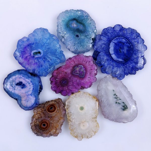 8 Pcs Lot 447Cts Natural Solar quartz slice lot with dyed Multi Colored Handmade Jewelry Loose Gemstone Pendant Birthday gift 45x38 32x26mm #G-1687