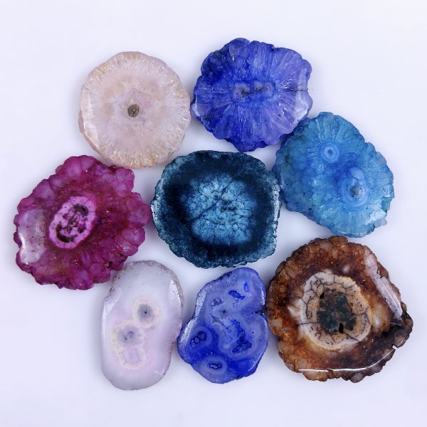 8 Pcs Lot 522Cts Natural Solar quartz slice lot with dyed Multi Colored Handmade Jewelry Loose Gemstone Pendant Birthday gift 42x40 34x24mm #G-1689