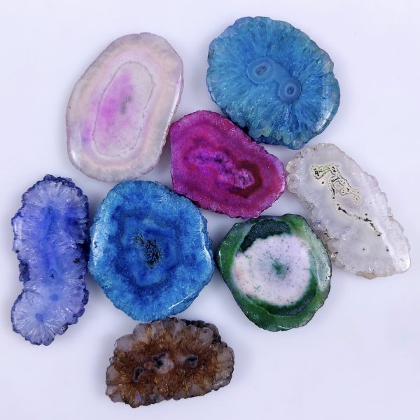8 Pcs Lot 507Cts Natural Solar quartz slice lot with dyed Multi Colored Handmade Jewelry Loose Gemstone Pendant Birthday gift 40x32 32x30 mm #G-1690