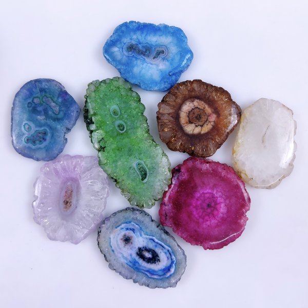 8 Pcs Lot 478Cts Natural Solar quartz slice lot with dyed Multi Colored Handmade Jewelry Loose Gemstone Pendant Birthday gift 58x25 35x28 mm #G-1691