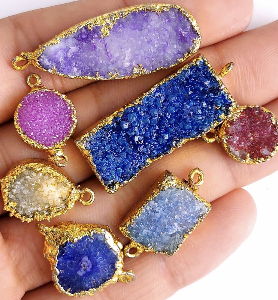 7Pcs 119Cts Natural Druzy Gold Plated Gemstone Connector Jewelry Making Lot 30x10 10x10mm#625