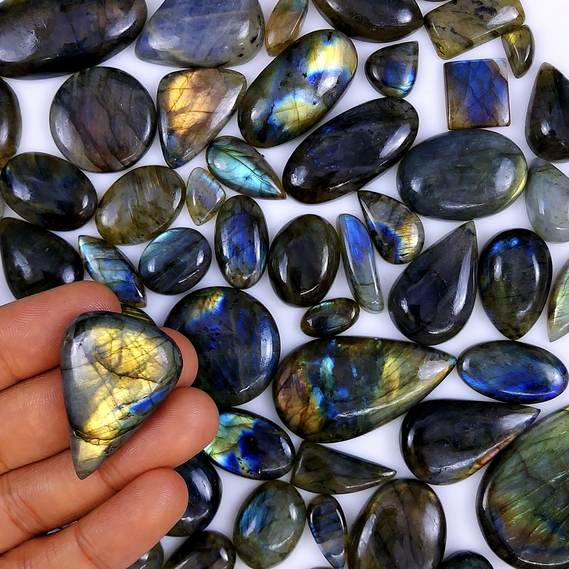 58pc 1749Cts Labradorite Cabochon Multifire Healing Crystal For Jewelry Supplies, Labradorite Necklace Handmade Wire Wrapped Gemstone Pendant 50x25 12x9mm#6253