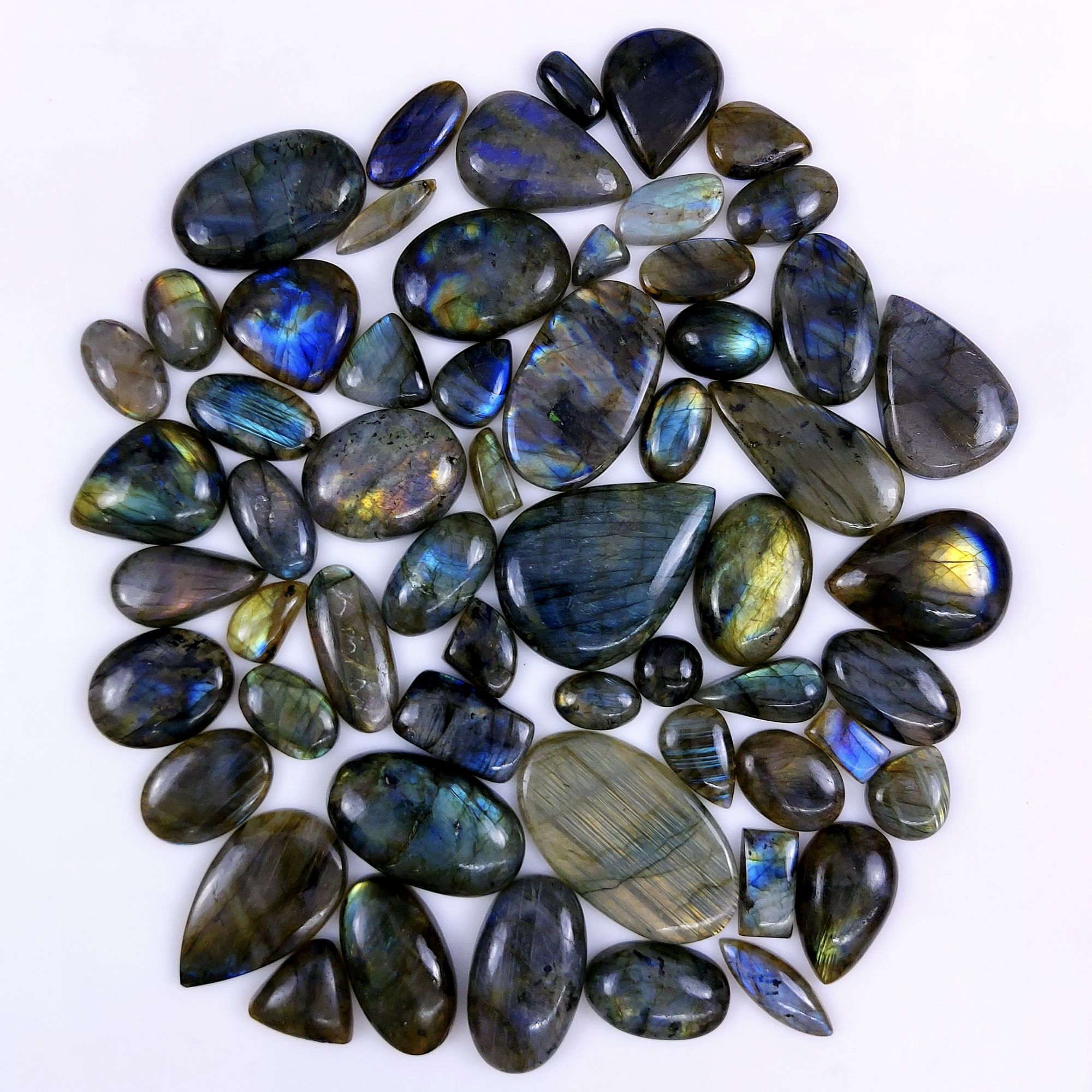 58pc 1786Cts Labradorite Cabochon Multifire Healing Crystal For Jewelry Supplies, Labradorite Necklace Handmade Wire Wrapped Gemstone Pendant 50x35 14x10mm#6257