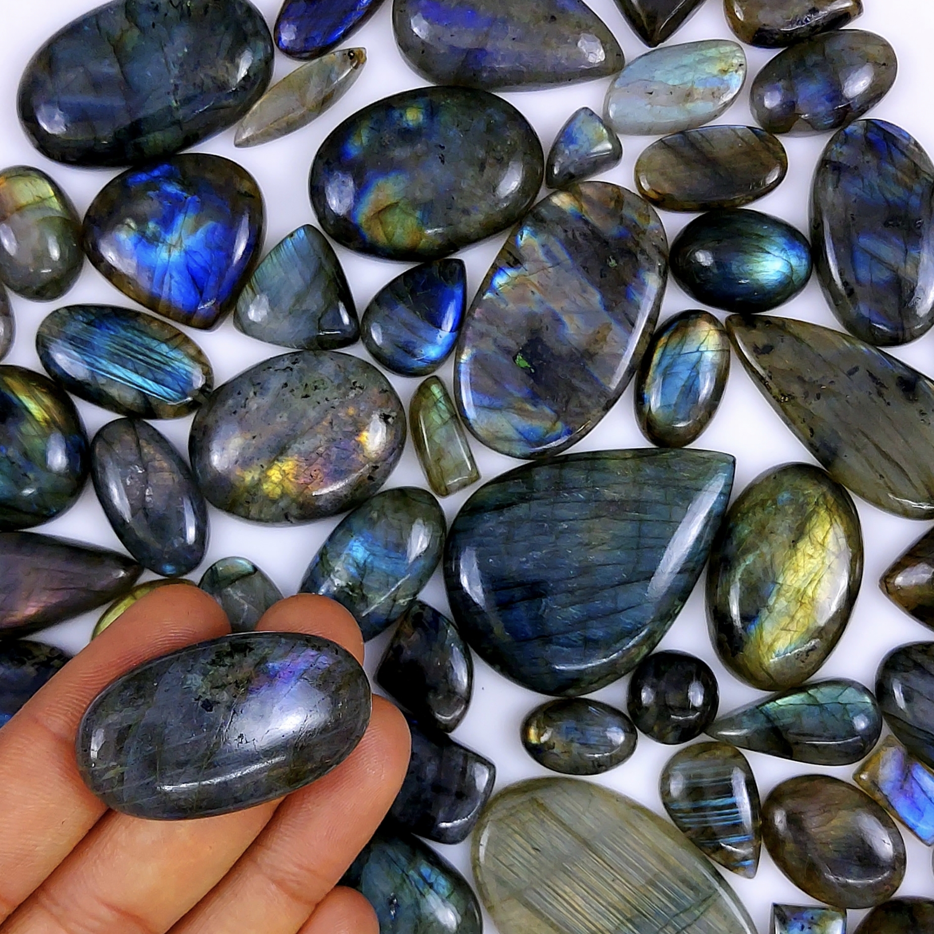 58pc 1786Cts Labradorite Cabochon Multifire Healing Crystal For Jewelry Supplies, Labradorite Necklace Handmade Wire Wrapped Gemstone Pendant 50x35 14x10mm#6257