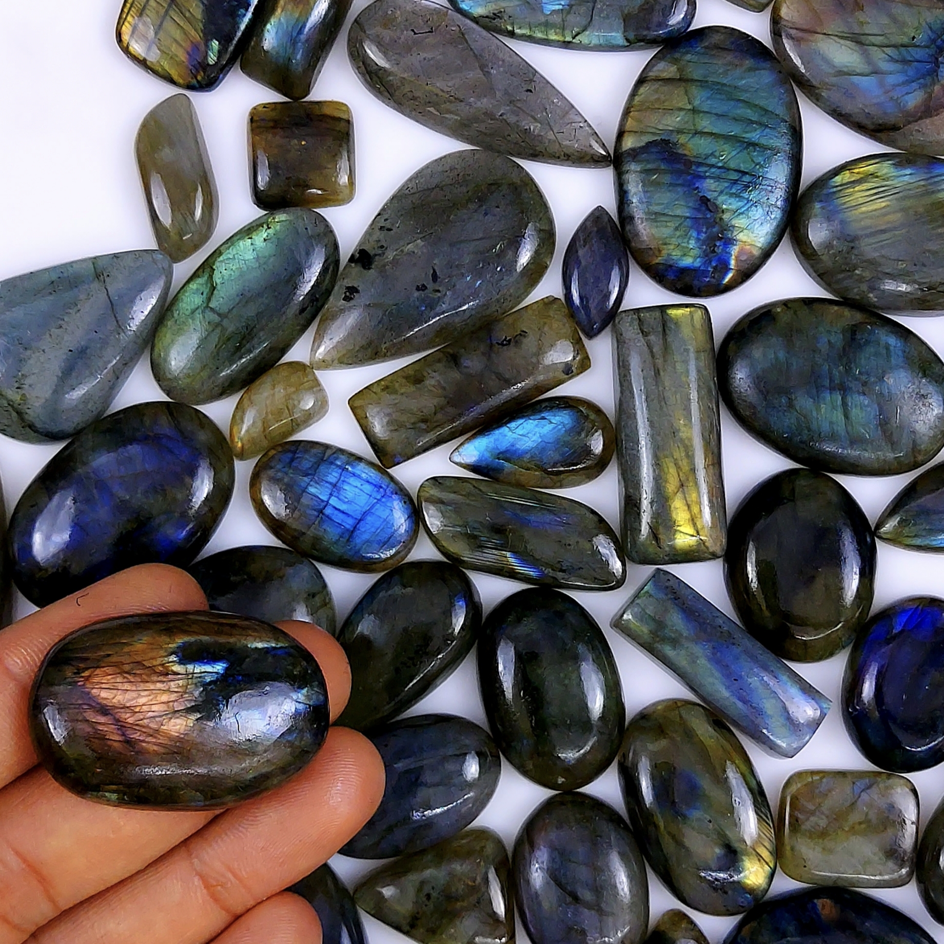 52pc 1836Cts Labradorite Cabochon Multifire Healing Crystal For Jewelry Supplies Labradorite Necklace Handmade Wire Wrapped Gemstone Pendant 38x35 20x10 mm6261