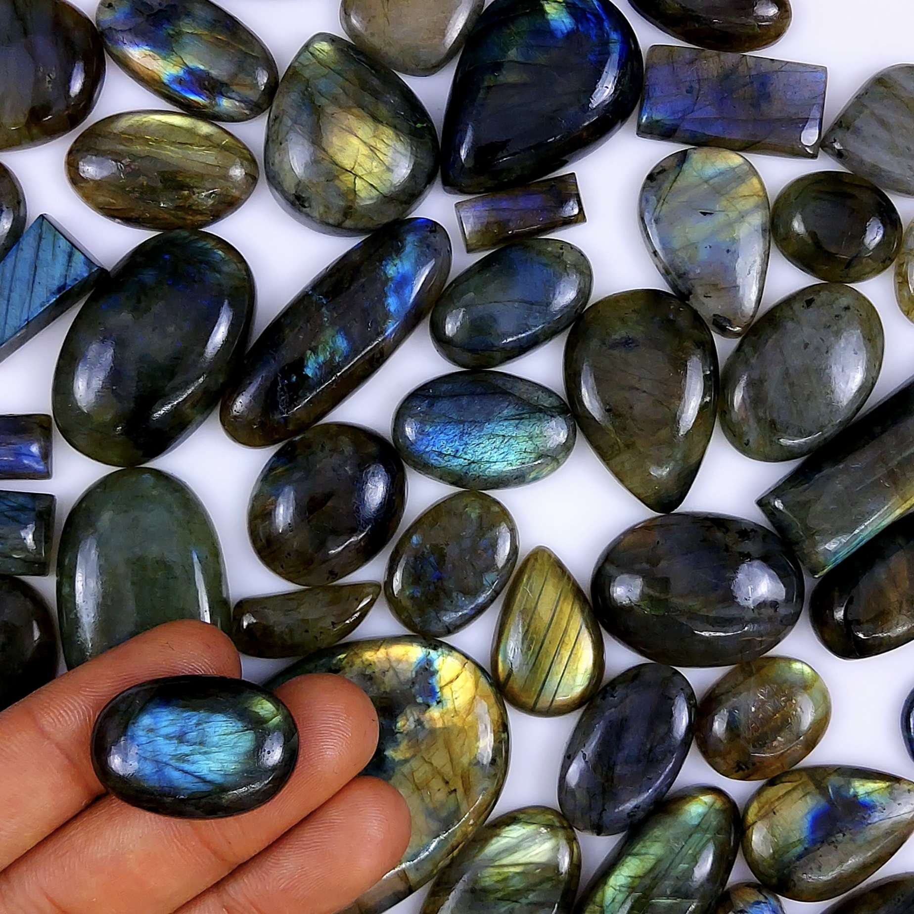 51pc 1744Cts Labradorite Cabochon Multifire Healing Crystal For Jewelry Supplies, Labradorite Necklace Handmade Wire Wrapped Gemstone Pendant 60x40 12x12mm#6262