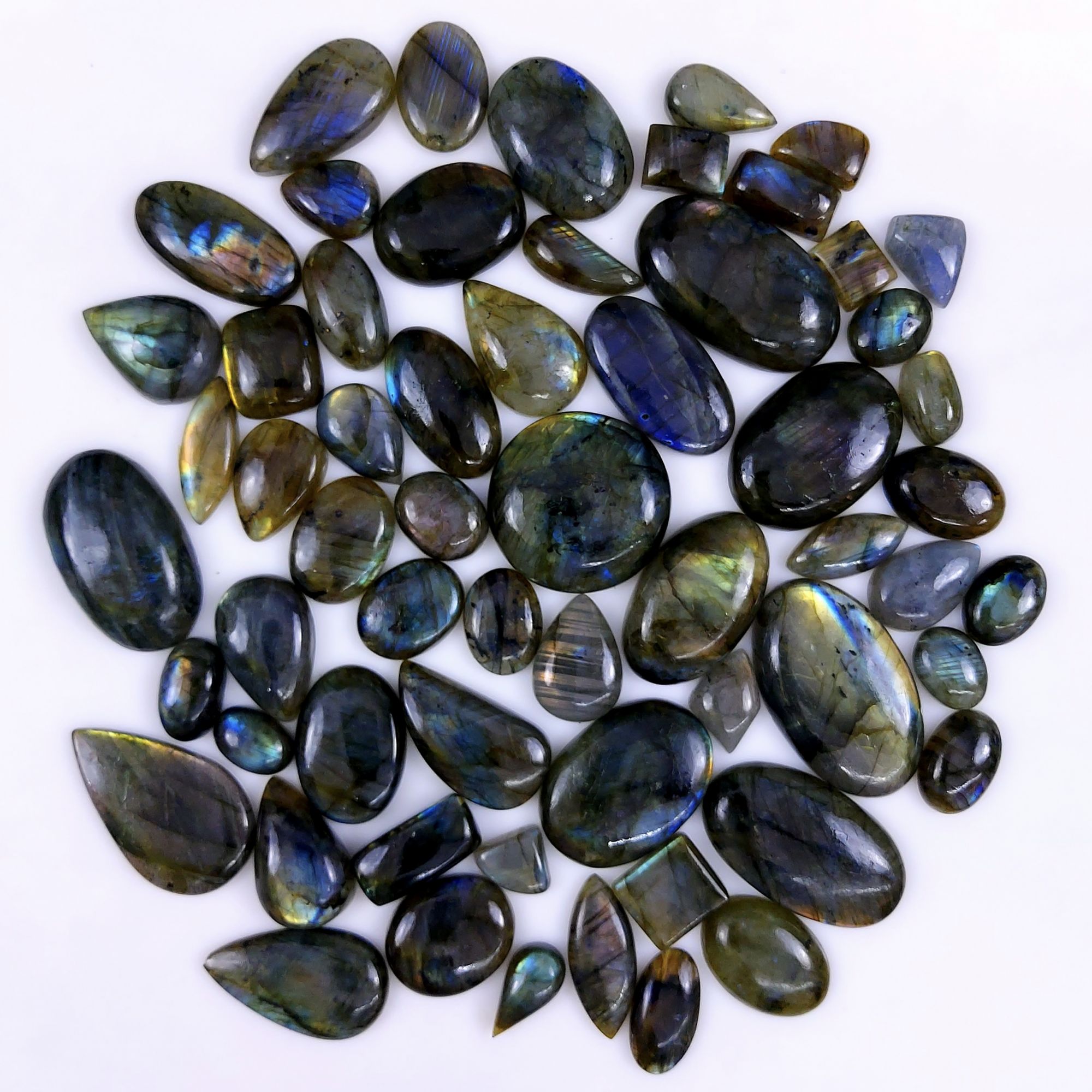 60pc 1744Cts Labradorite Cabochon Multifire Healing Crystal For Jewelry Supplies, Labradorite Necklace Handmade Wire Wrapped Gemstone Pendant 45x28 16x10mm#6265