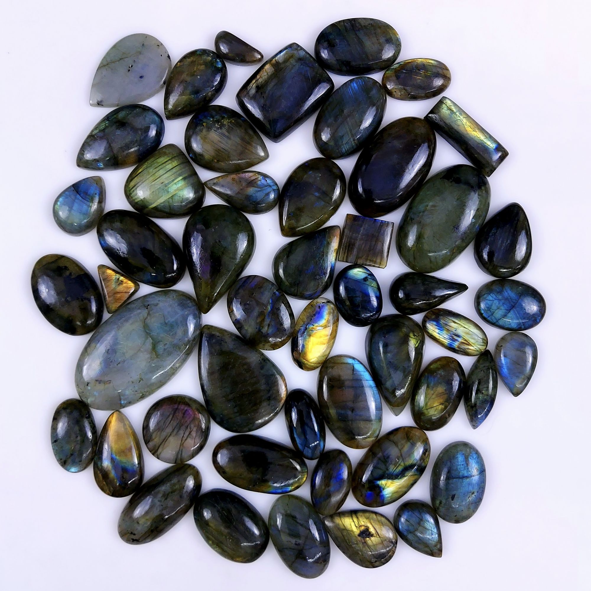 49pc 1707Cts Labradorite Cabochon Multifire Healing Crystal For Jewelry Supplies, Labradorite Necklace Handmade Wire Wrapped Gemstone Pendant 52x30 16x12mm#6266