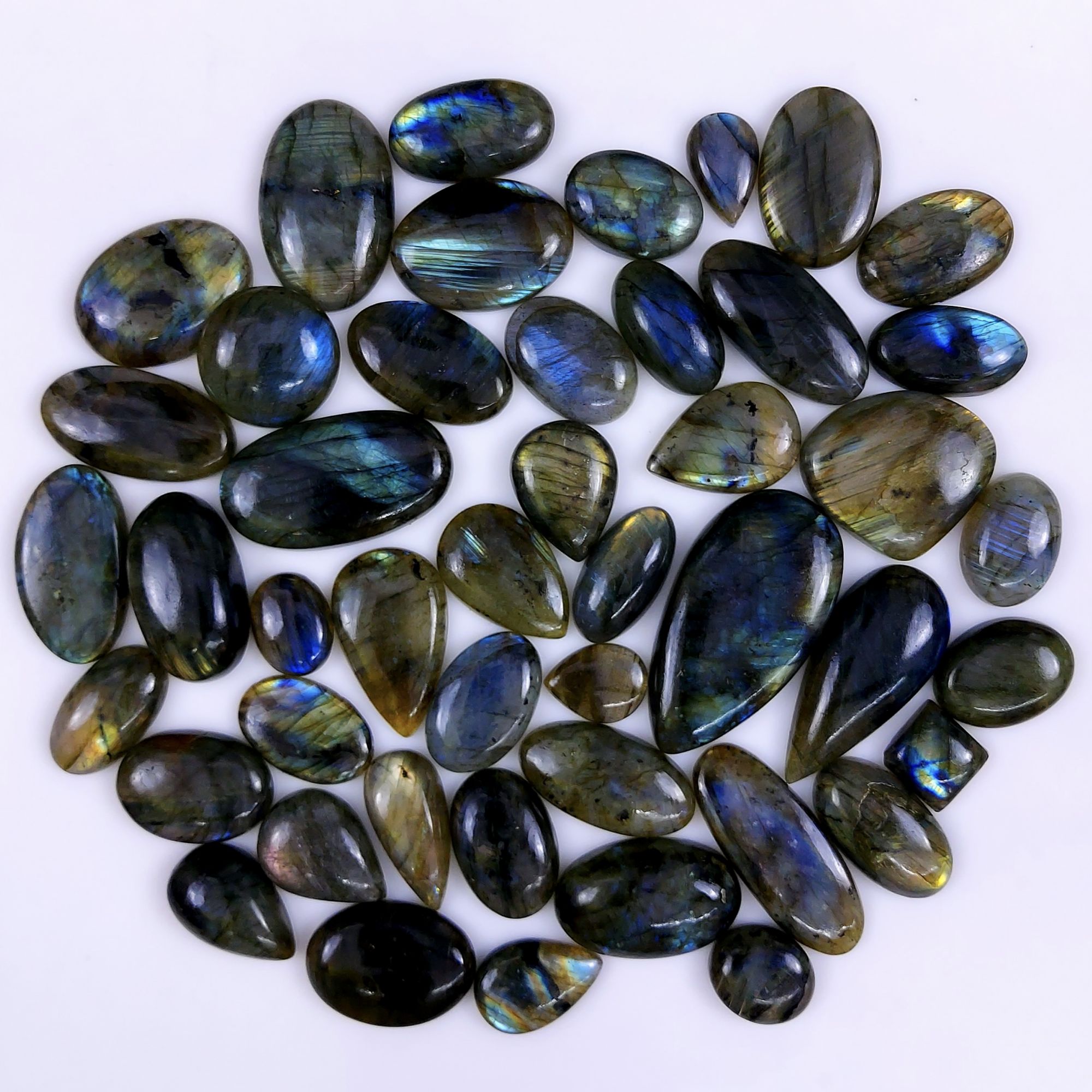 46pc 1668Cts Labradorite Cabochon Multifire Healing Crystal For Jewelry Supplies, Labradorite Necklace Handmade Wire Wrapped Gemstone Pendant 54x28 18x14mm#6268