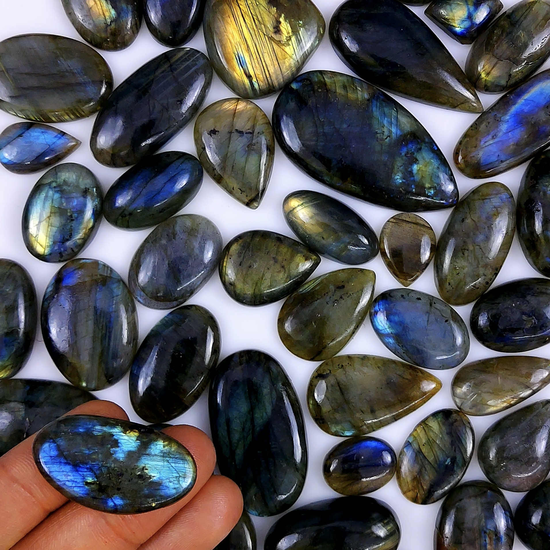 46pc 1668Cts Labradorite Cabochon Multifire Healing Crystal For Jewelry Supplies, Labradorite Necklace Handmade Wire Wrapped Gemstone Pendant 54x28 18x14mm#6268