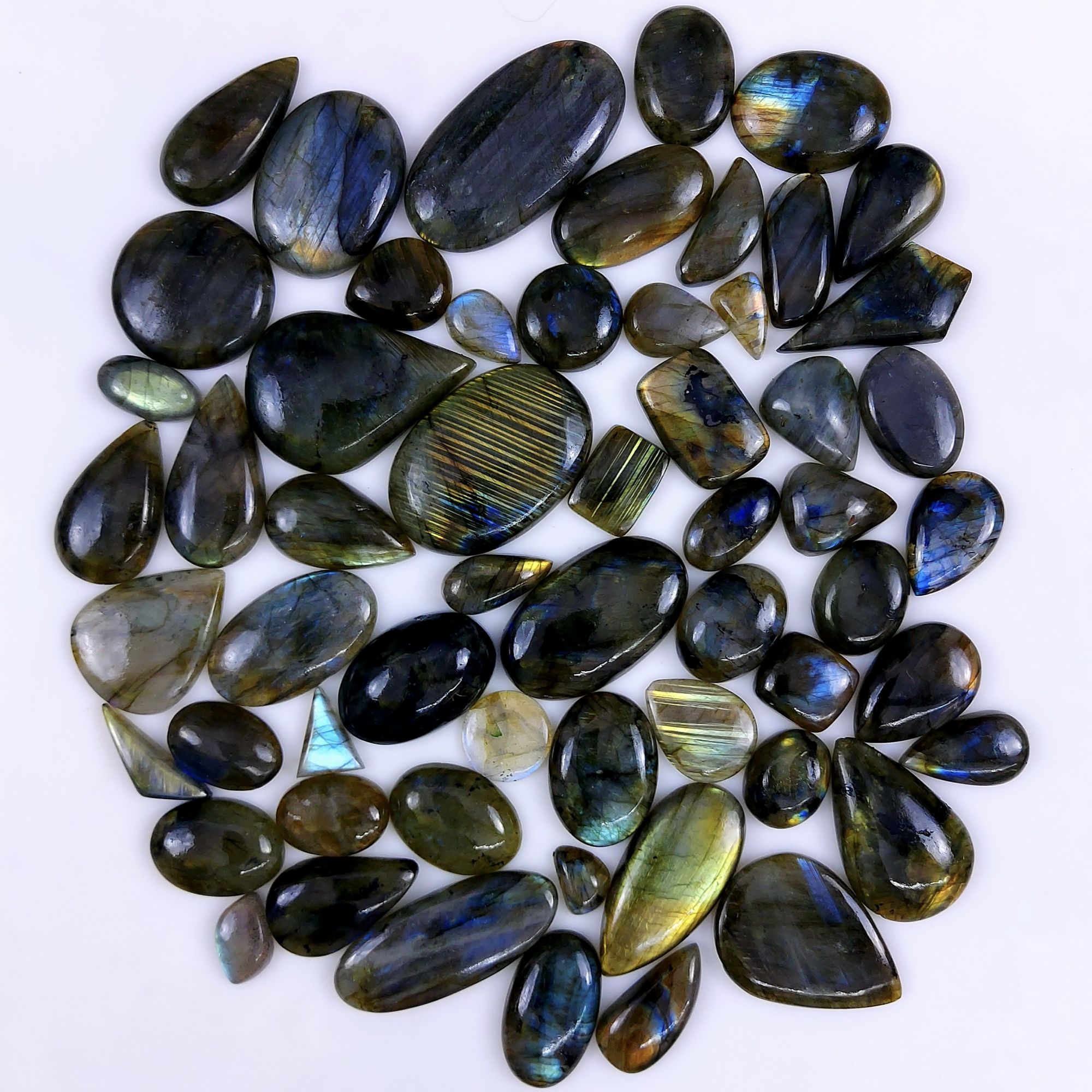 58pc 1753Cts Labradorite Cabochon Multifire Healing Crystal For Jewelry Supplies, Labradorite Necklace Handmade Wire Wrapped Gemstone Pendant 52x28 14x10mm#6272