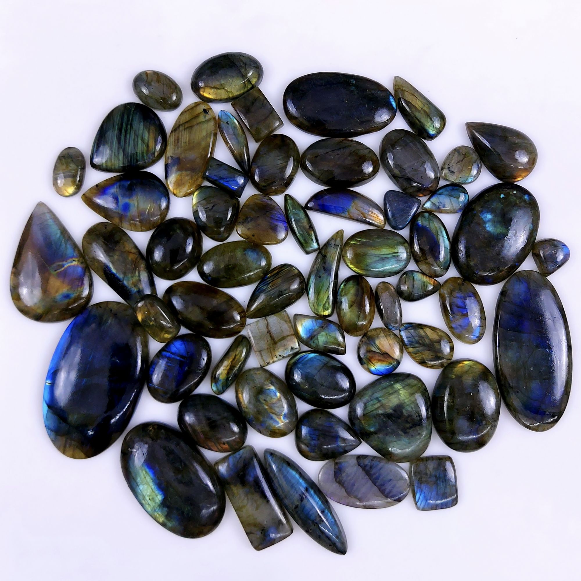 57pc 1774Cts Labradorite Cabochon Multifire Healing Crystal For Jewelry Supplies, Labradorite Necklace Handmade Wire Wrapped Gemstone Pendant 60x35 15x15mm#6273