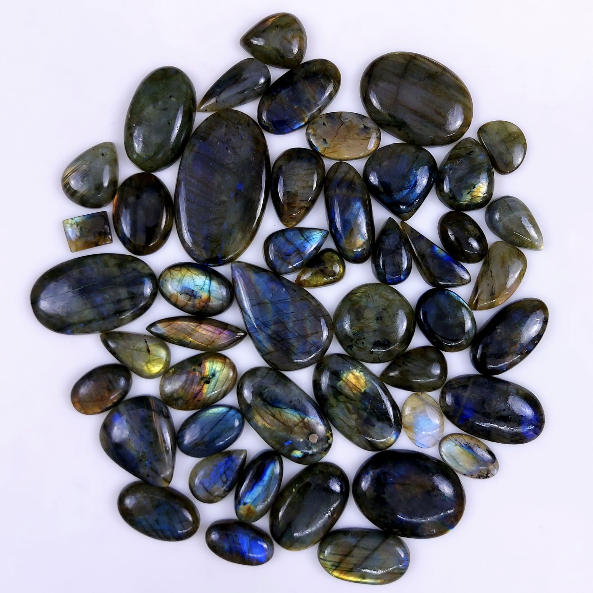 47pc 1761Cts Labradorite Cabochon Multifire Healing Crystal For Jewelry Supplies, Labradorite Necklace Handmade Wire Wrapped Gemstone Pendant 57x35 16x12mm#6274