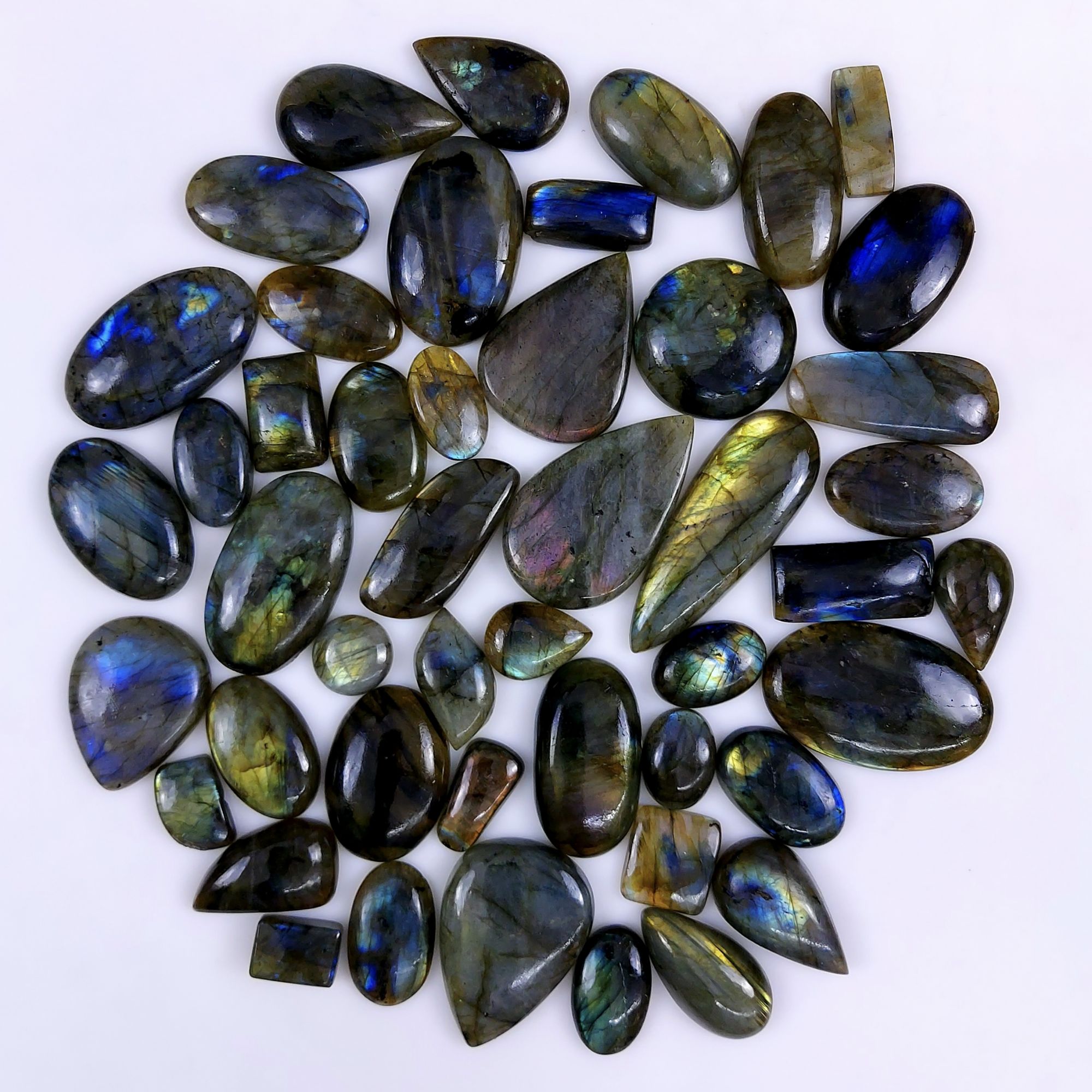 47pc 1723Cts Labradorite Cabochon Multifire Healing Crystal For Jewelry Supplies, Labradorite Necklace Handmade Wire Wrapped Gemstone Pendant 57x20 16x16mm#6275