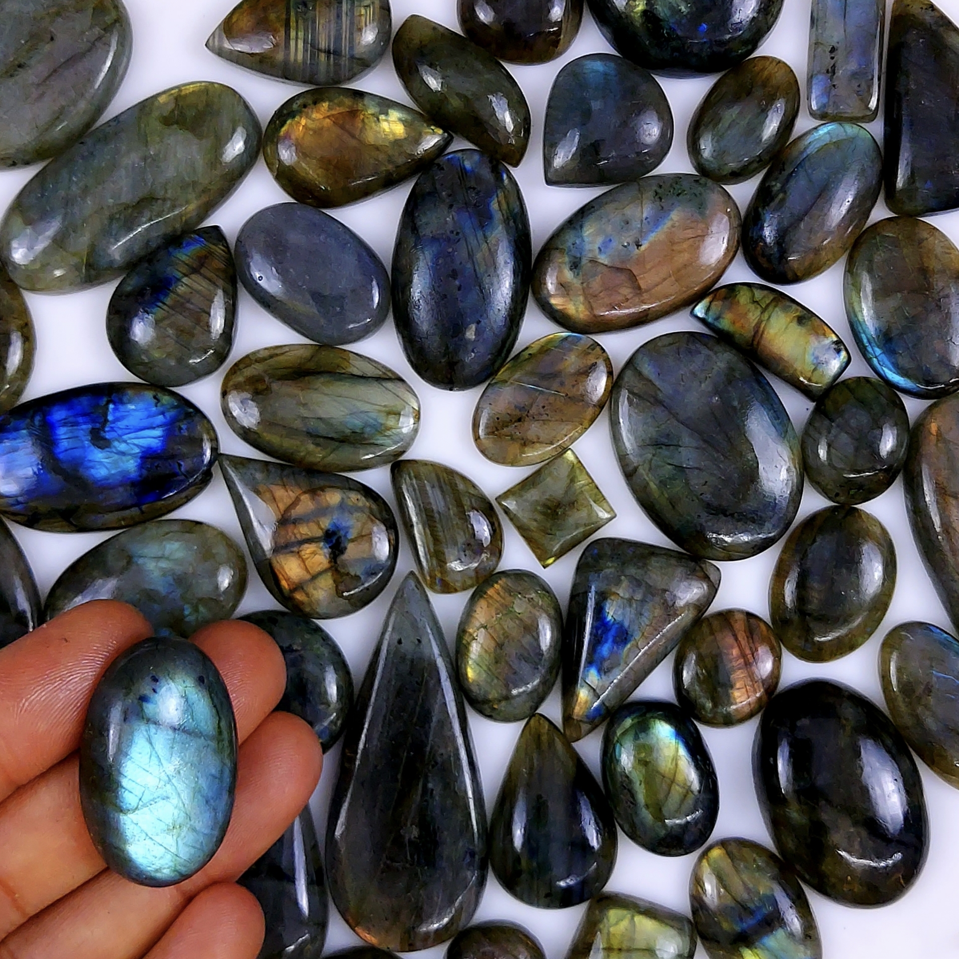 49pc 1728Cts Labradorite Cabochon Multifire Healing Crystal For Jewelry Supplies, Labradorite Necklace Handmade Wire Wrapped Gemstone Pendant 58x22 14x12mm#6279