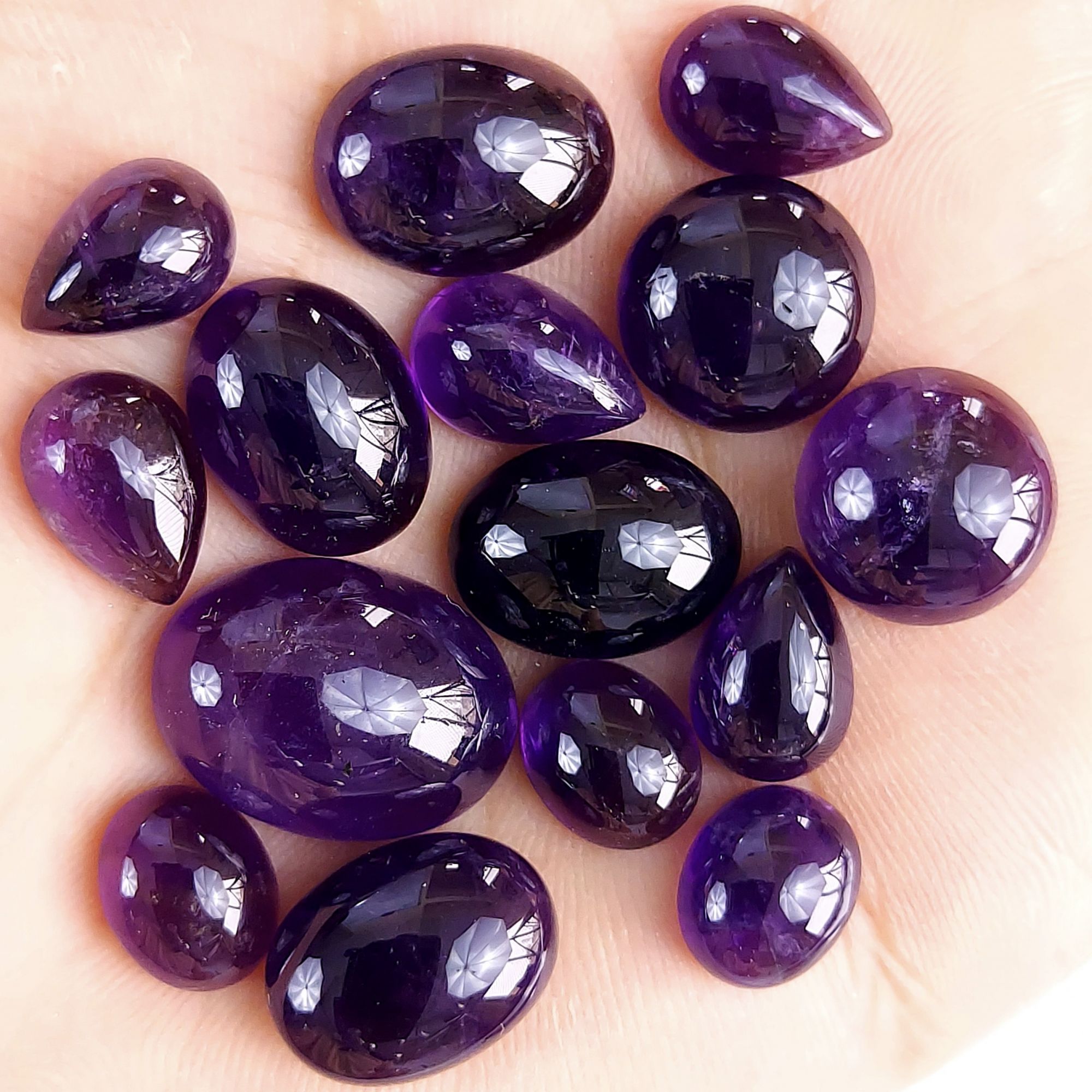 15Pcs 115Cts Natural Purple Amethyst Loose Cabochon Gemstone Lot 17x12 9x6mm#628