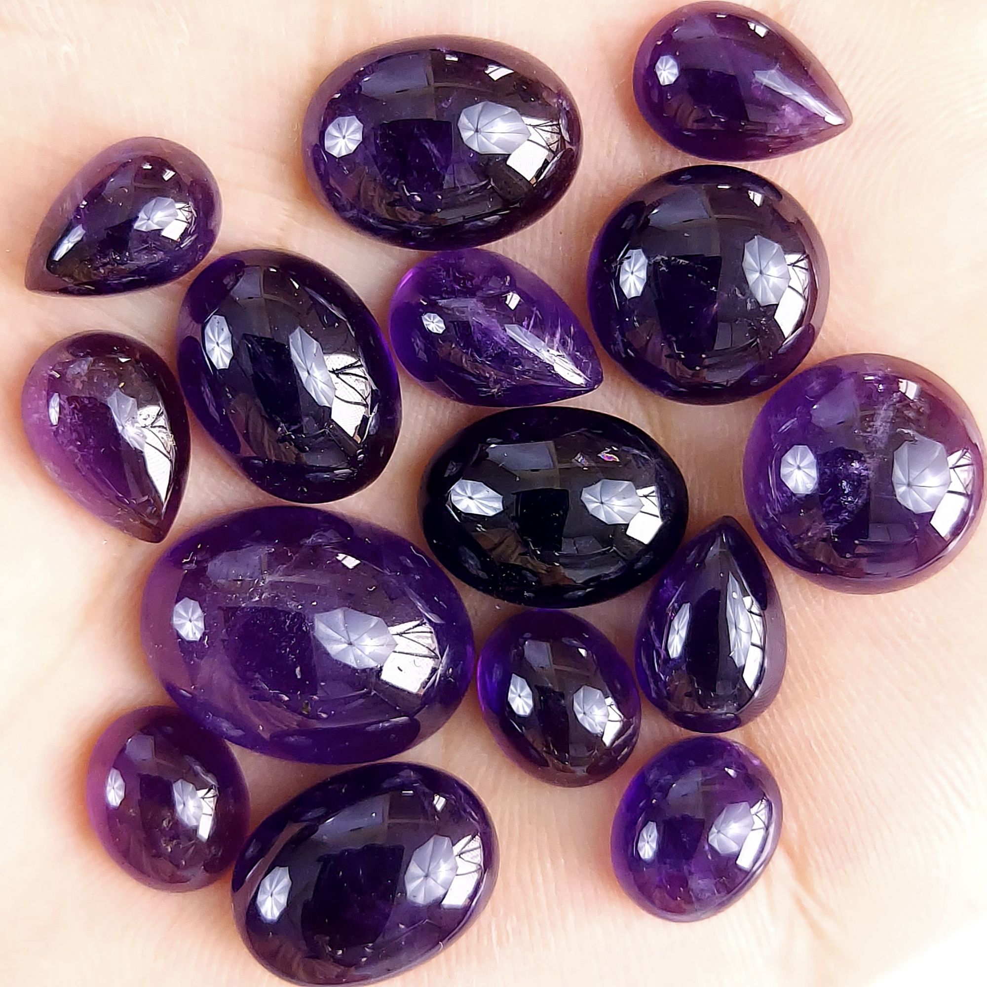 15Pcs 115Cts Natural Purple Amethyst Loose Cabochon Gemstone Lot 17x12 9x6mm#628