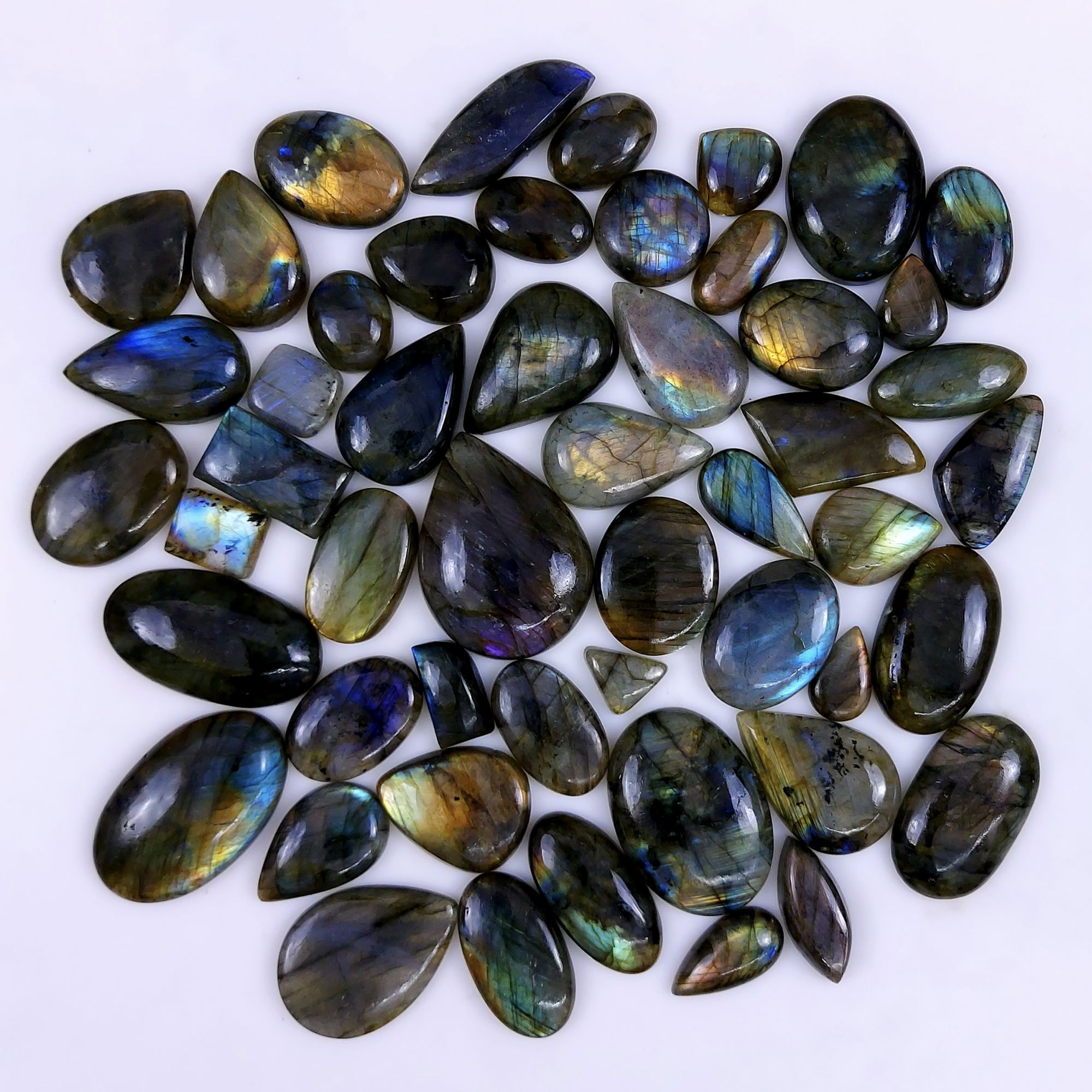 51pc 1631Cts Labradorite Cabochon Multifire Healing Crystal For Jewelry Supplies, Labradorite Necklace Handmade Wire Wrapped Gemstone Pendant 45x32 14x14mm#6281