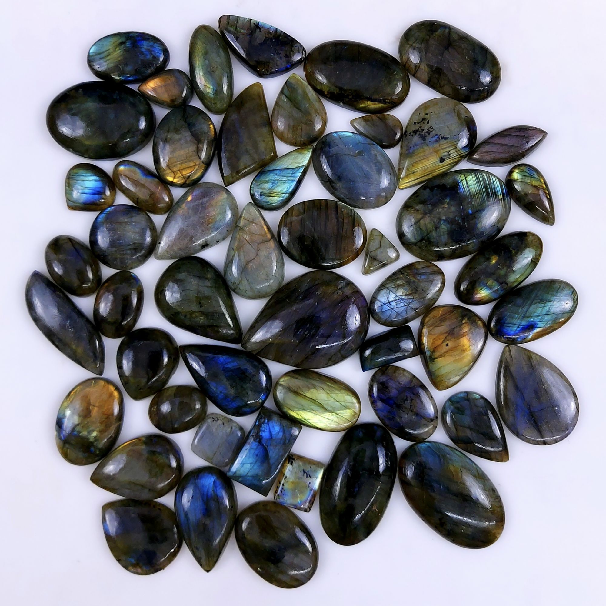 51pc 1631Cts Labradorite Cabochon Multifire Healing Crystal For Jewelry Supplies, Labradorite Necklace Handmade Wire Wrapped Gemstone Pendant 45x32 14x14mm#6281