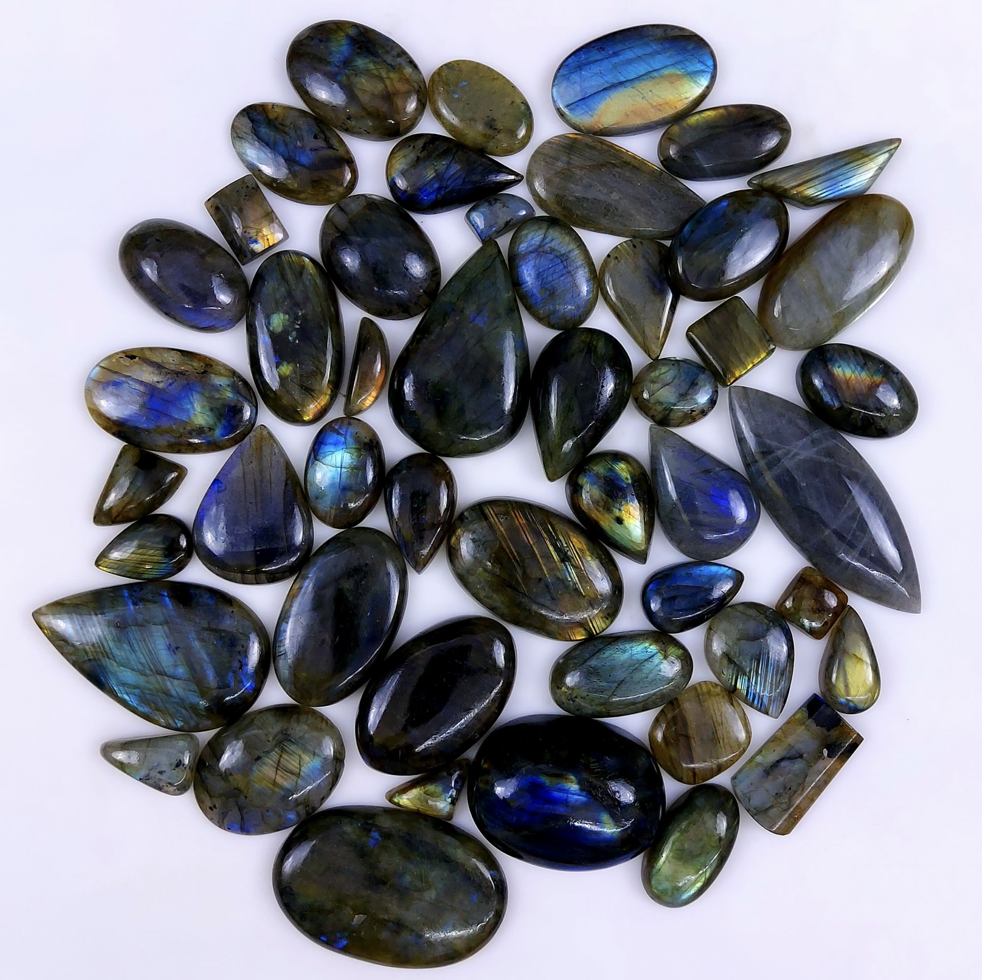 48pc 1738Cts Labradorite Cabochon Multifire Healing Crystal For Jewelry Supplies, Labradorite Necklace Handmade Wire Wrapped Gemstone Pendant 60x24 14x9mm#6282