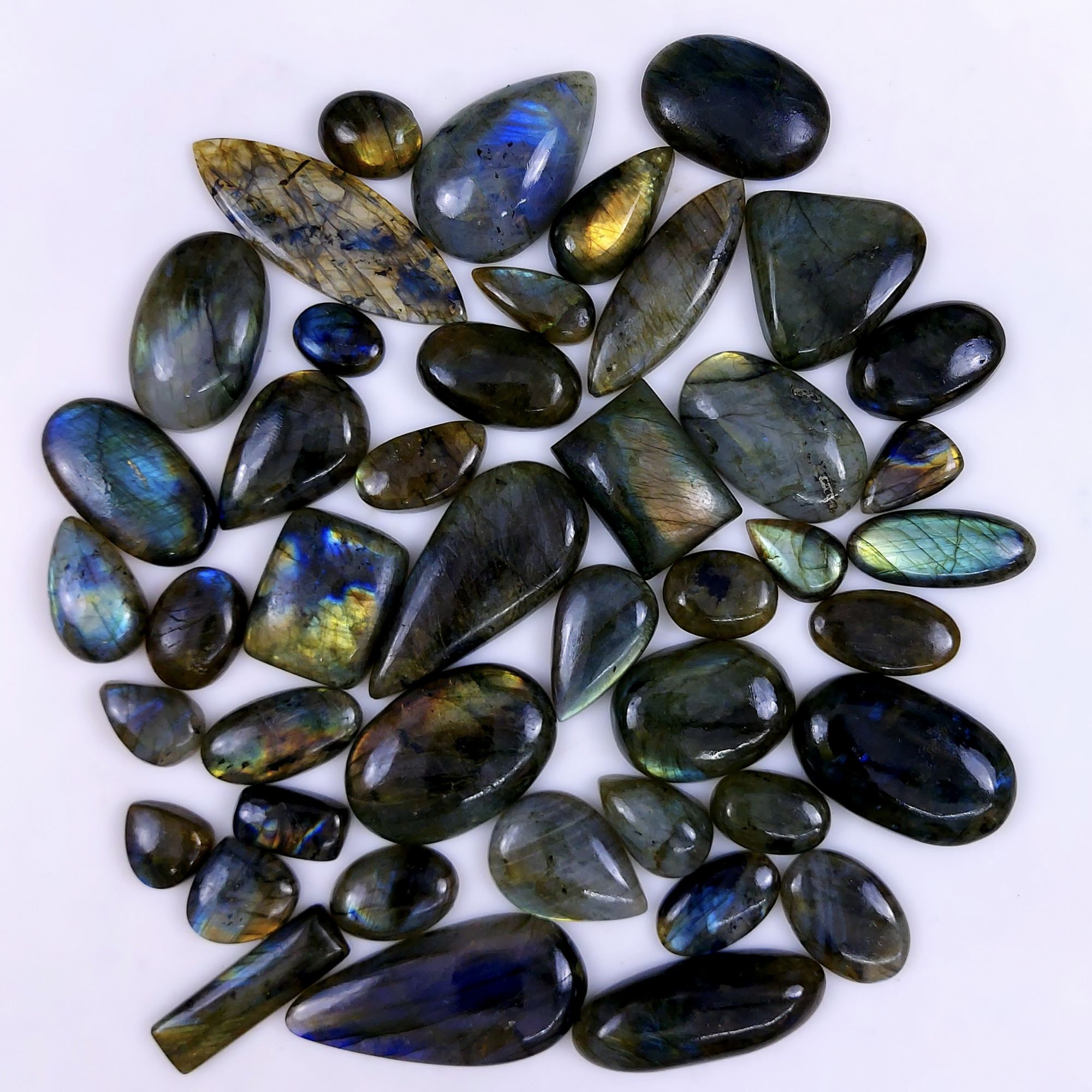 44pc 1699Cts Labradorite Cabochon Multifire Healing Crystal For Jewelry Supplies, Labradorite Necklace Handmade Wire Wrapped Gemstone Pendant 55x26 18x14mm#6284