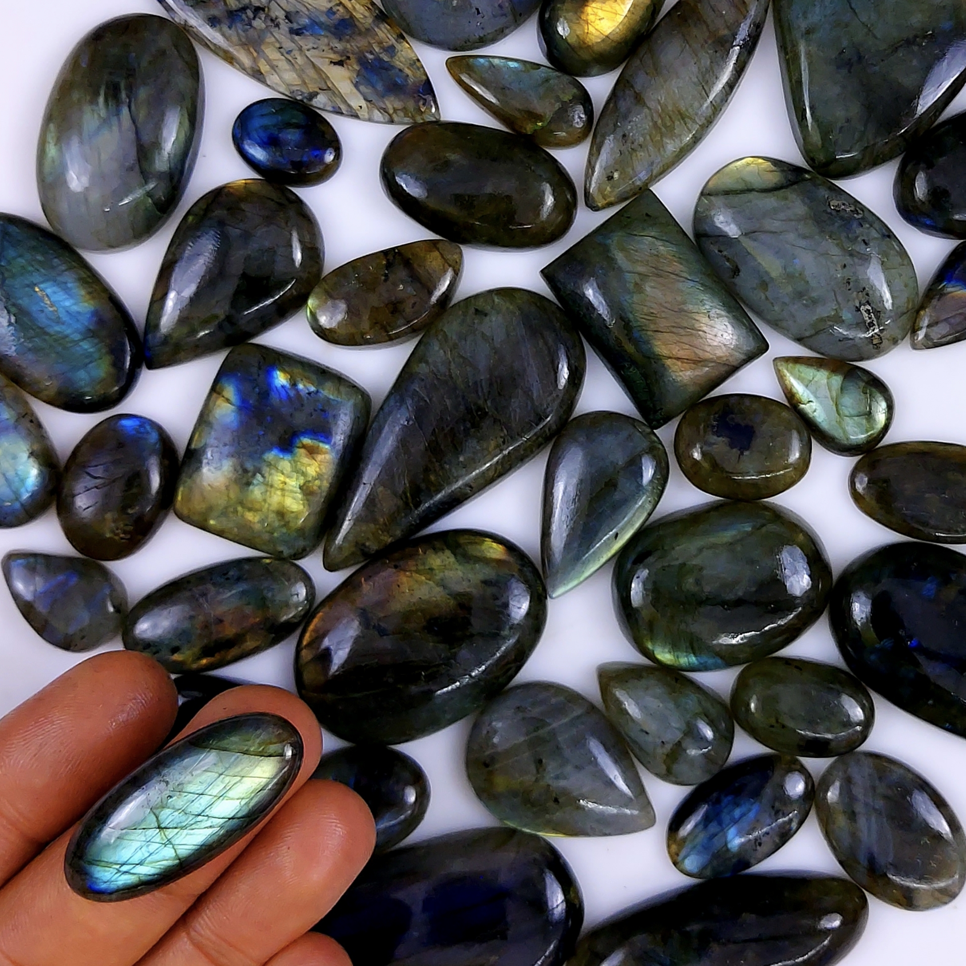 44pc 1699Cts Labradorite Cabochon Multifire Healing Crystal For Jewelry Supplies, Labradorite Necklace Handmade Wire Wrapped Gemstone Pendant 55x26 18x14mm#6284