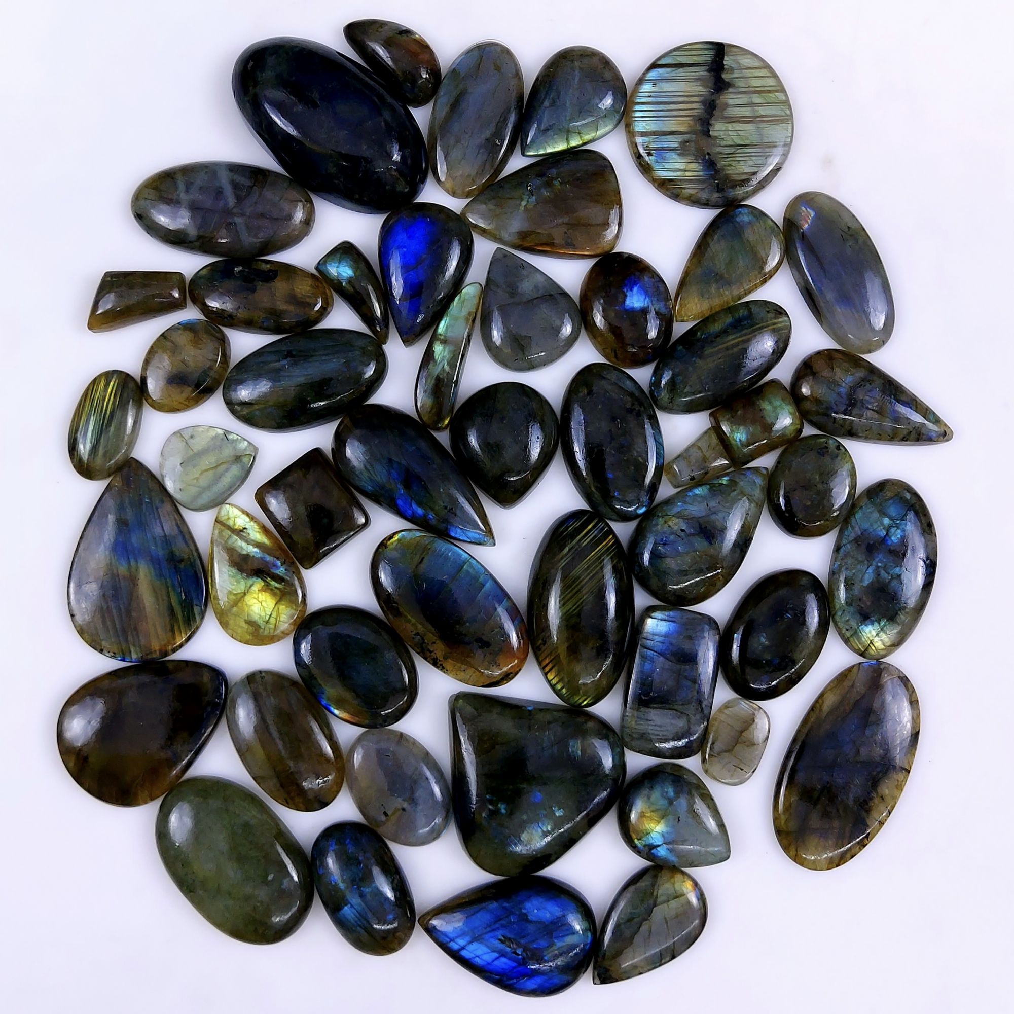 49pc 1720Cts Labradorite Cabochon Multifire Healing Crystal For Jewelry Supplies, Labradorite Necklace Handmade Wire Wrapped Gemstone Pendant 46x26 12x9mm#6285