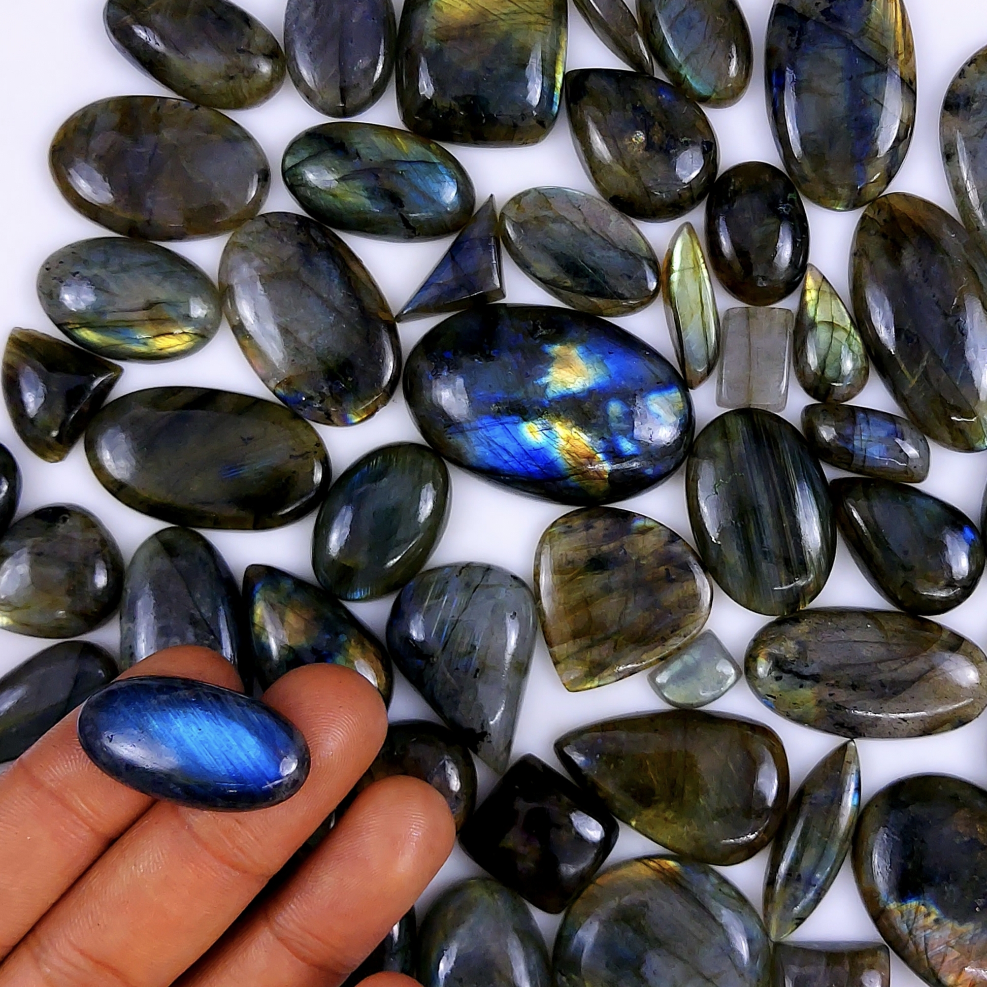 53pc 1706Cts Labradorite Cabochon Multifire Healing Crystal For Jewelry Supplies, Labradorite Necklace Handmade Wire Wrapped Gemstone Pendant 45x30 14x10mm#6286