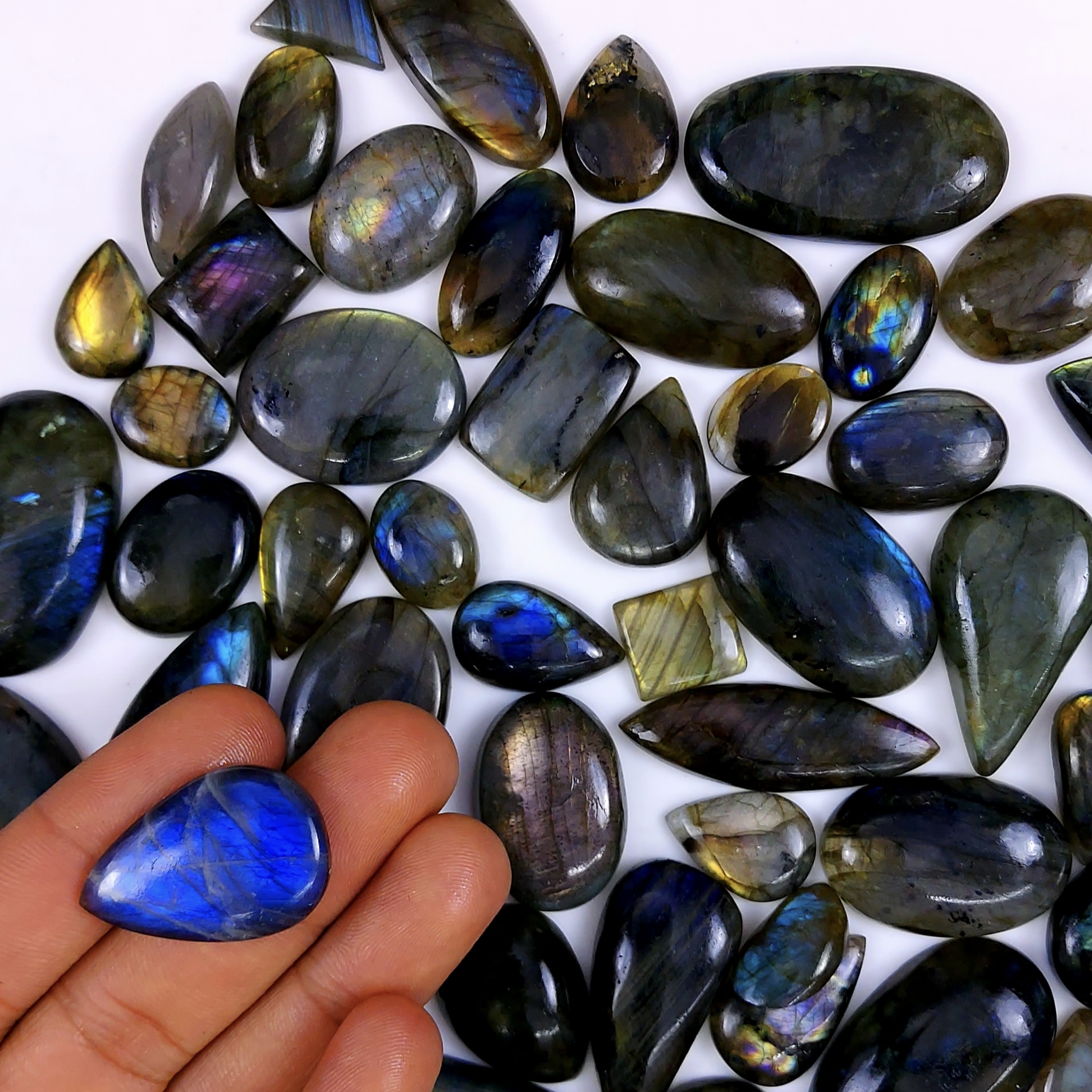 52pc 1709Cts Labradorite Cabochon Multifire Healing Crystal For Jewelry Supplies, Labradorite Necklace Handmade Wire Wrapped Gemstone Pendant 58x20 16x10mm#6291