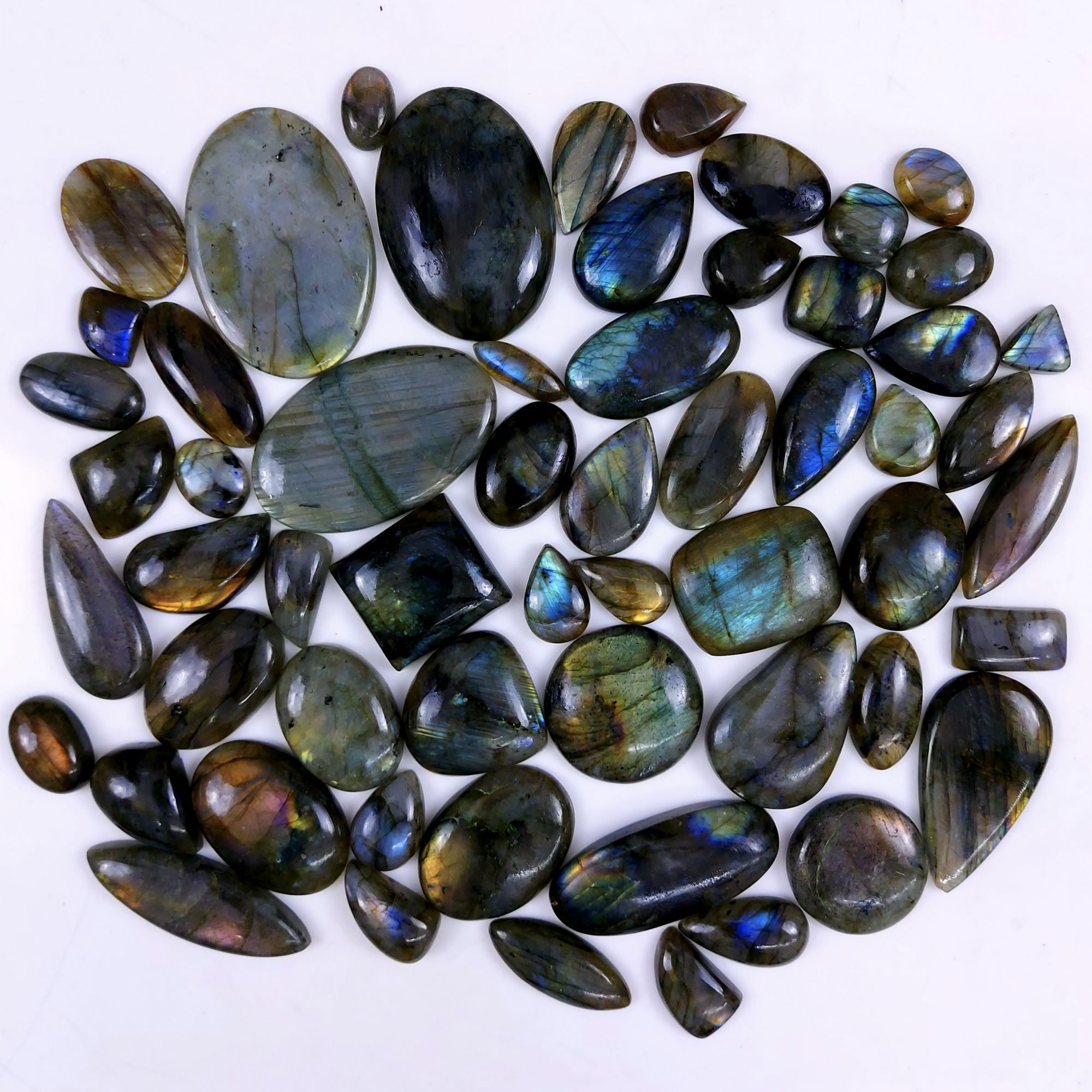 58pc 1800Cts Labradorite Cabochon Multifire Healing Crystal For Jewelry Supplies, Labradorite Necklace Handmade Wire Wrapped Gemstone Pendant 50x40 18x12mm#6293