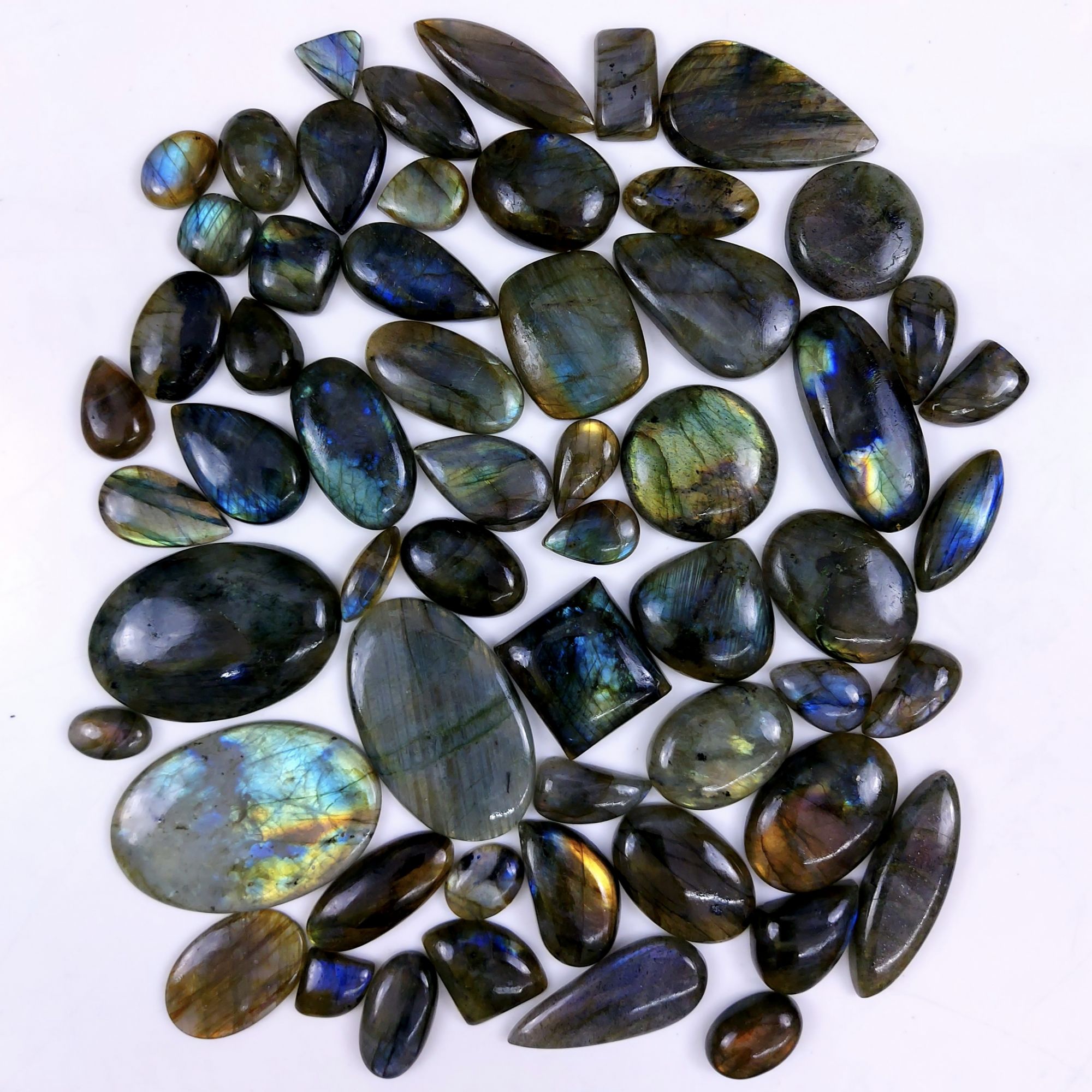 58pc 1800Cts Labradorite Cabochon Multifire Healing Crystal For Jewelry Supplies, Labradorite Necklace Handmade Wire Wrapped Gemstone Pendant 50x40 18x12mm#6293